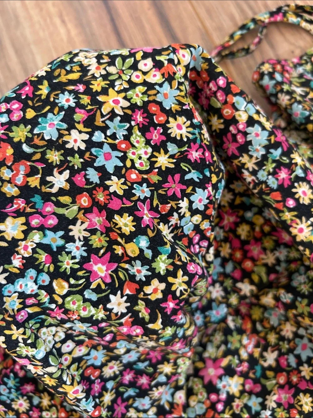 Zara Black Floral Maxi Slip Dress with Pink & Green & Blue Accents size medium - Picture 5 of 9